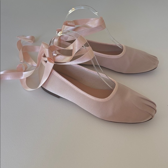 J. Crew Shoes - J. Crew Satin Pleated Toe Pale Petal Pink Ribbon Tie Ballet Flats Size 7.5